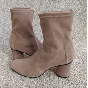 Stuart Weitzman Margot 75 Taupe Suede Booties Women’s 9 Block Heel
